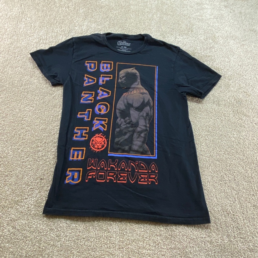Marvel Black‎ Panther Shirt Mens Small Black Wakanda Forever Avengers Graphic